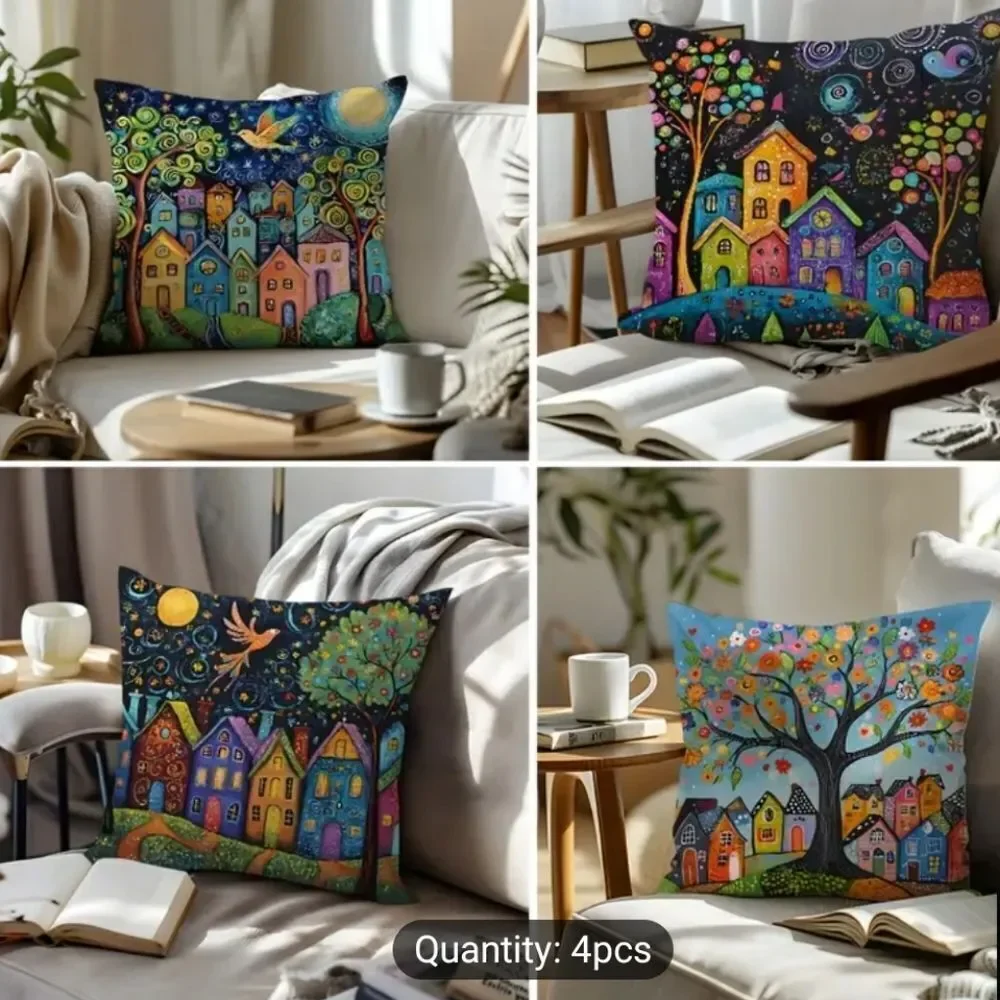 Colorful Artistic 4pc. Pillow Covers Set